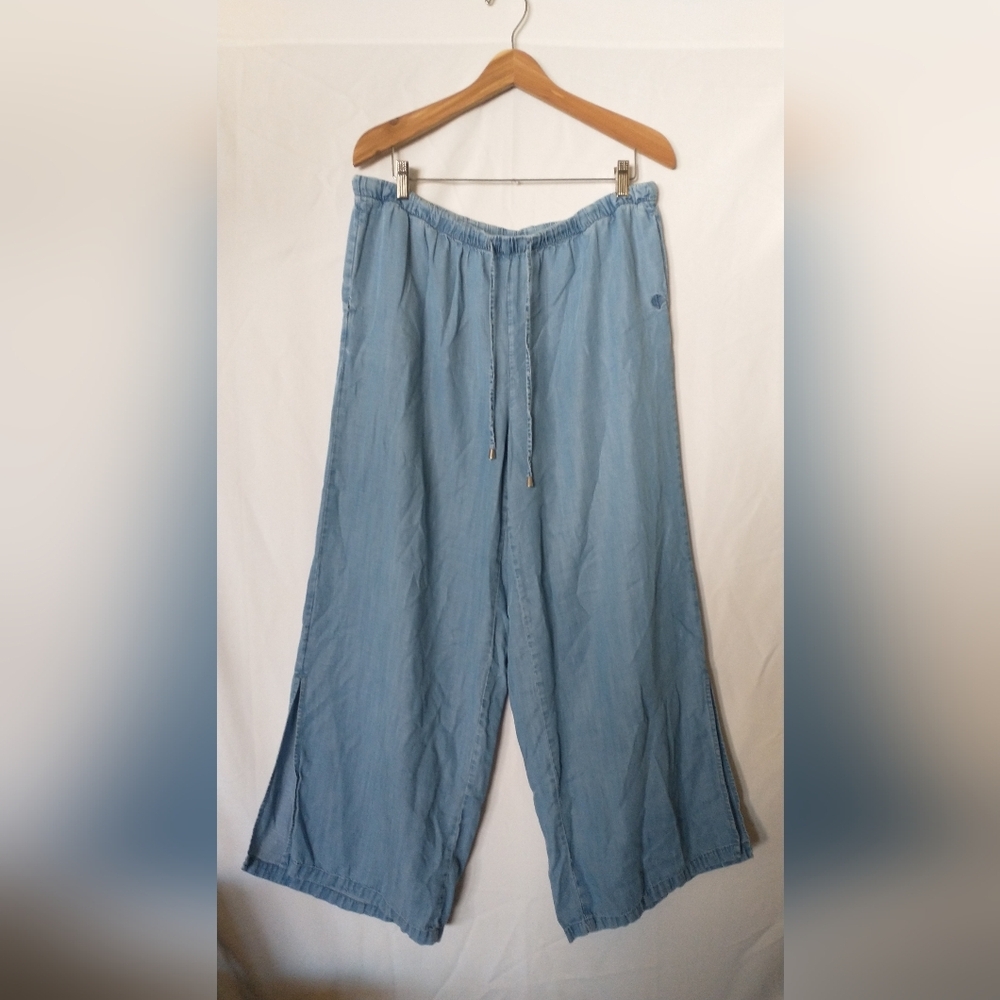 Coolibar Casual Soft Comfy Light Blue Wide-Leg Stretch Waist Denim Pants L